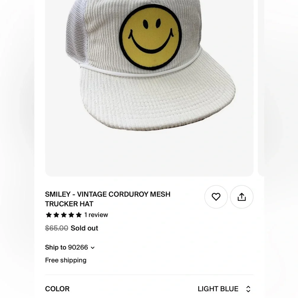 Aviator Nation Blue Corduroy Trucker Hat with Yellow Smiley Patch